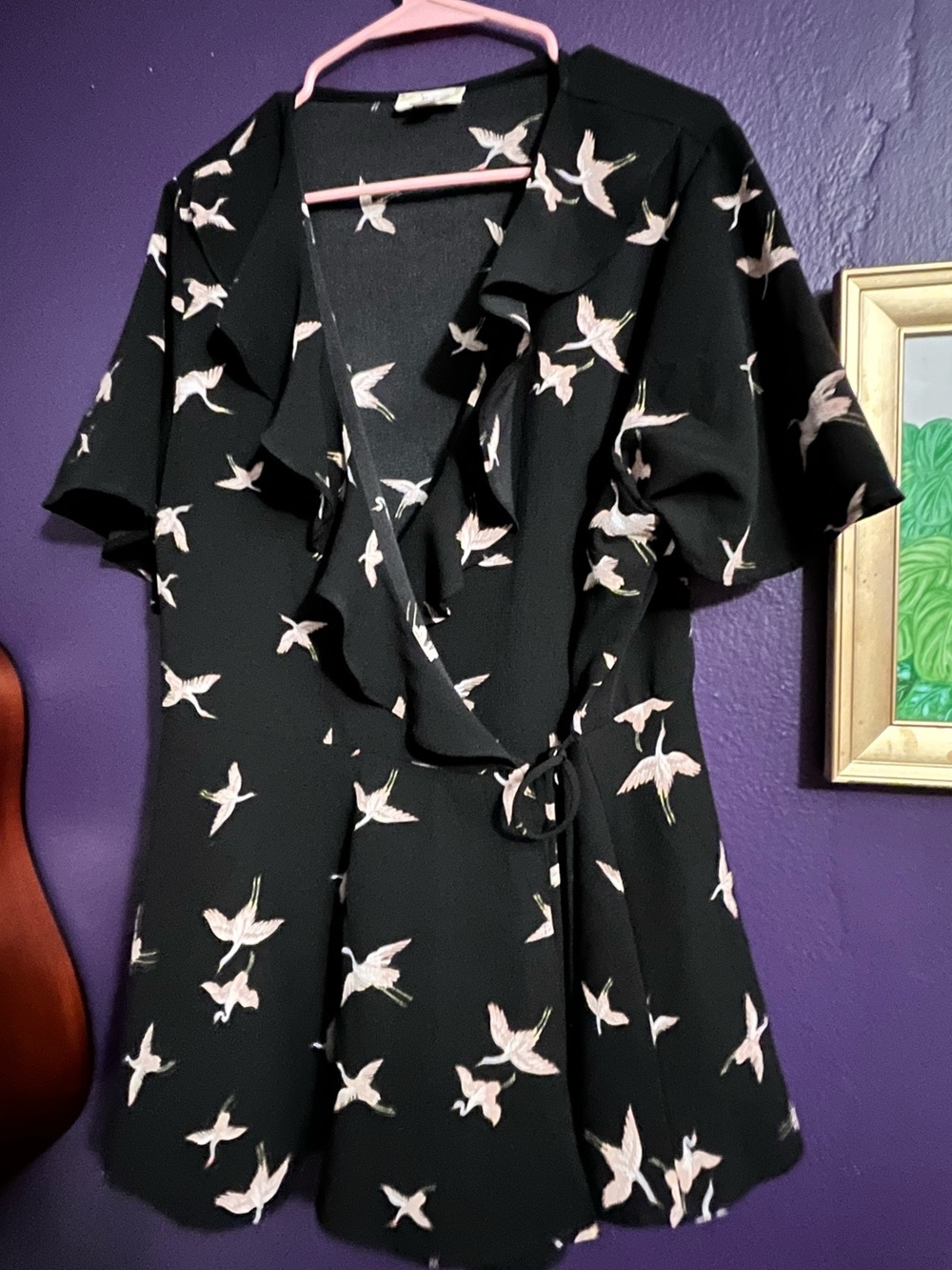 PLUS SIZE vintage wrap tie-front blouse with Sandhill Cranes